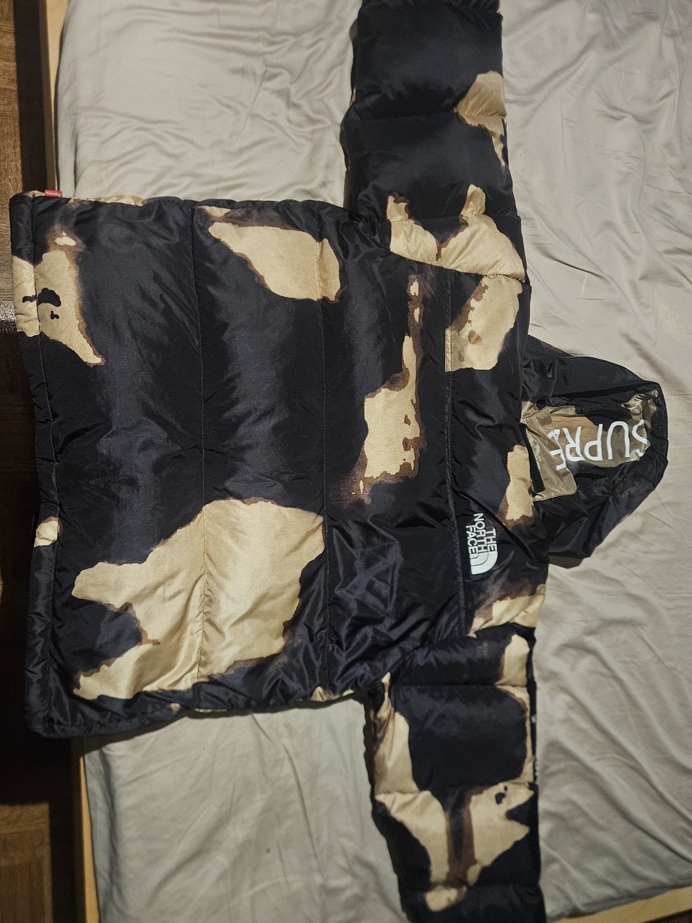 Surpreme The North Face Bleached Demin Print Nuptse Puffer Jacket Black